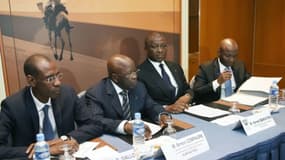 (De g àd) Les ministres de l'Intérieur Abdoulaye Daouda Diallo (Sénégal), Simon Compaoré (Burkina), Hamed Bakayoko (Côte d'Ivoire) et Salif Traoré (Mali) à Abidjan le 24 mars 2016