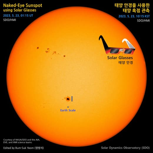 Avec des lunettes d'éclipse, la tâche solaire AR3310 est visible depuis la Terre.