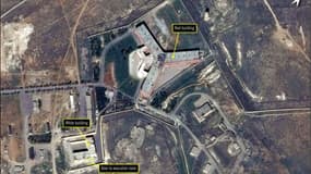 Une photo satellitaire, fournie par le Centre national d'études spatiales français à Amnesty International le 7 février 2017, montre la prison de Saydnaya, au nord de Damas, en Syrie