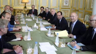 Les partenaires sociaux à l'Elysée.