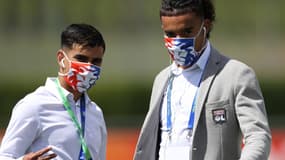 Mohamed El Arouch (à gauche) et Malo Gusto (à droite) avec l'OL, à Nyon le 19 août 2020