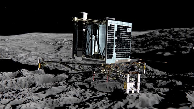 Une simulation de l'atterrissage du robot Philae sur la surface de la comète Tchouri.