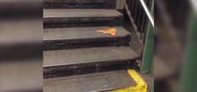 A New-York, un rat emporte une part de pizza dans le métro  