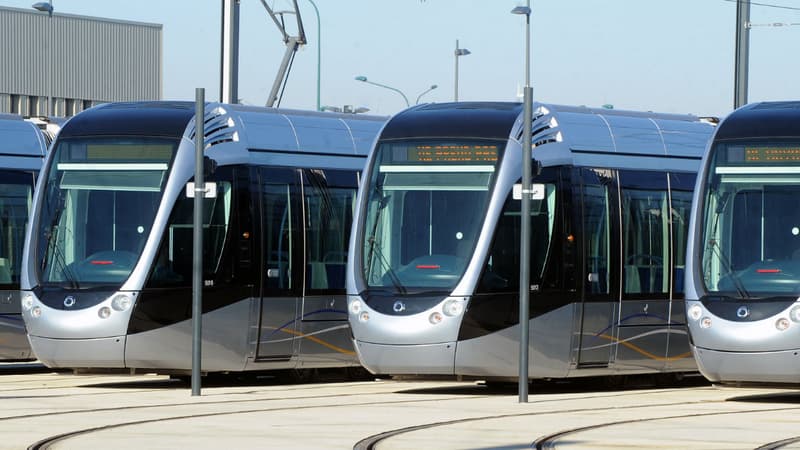 Des rames du tramway toulousain à quai en décembre 2010, au dépôt de Beauzelle (photo d'illustration)