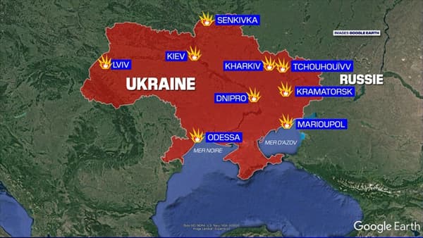 Le carte des différentes interventions russes en Ukraine le jeudi 24 février 2022