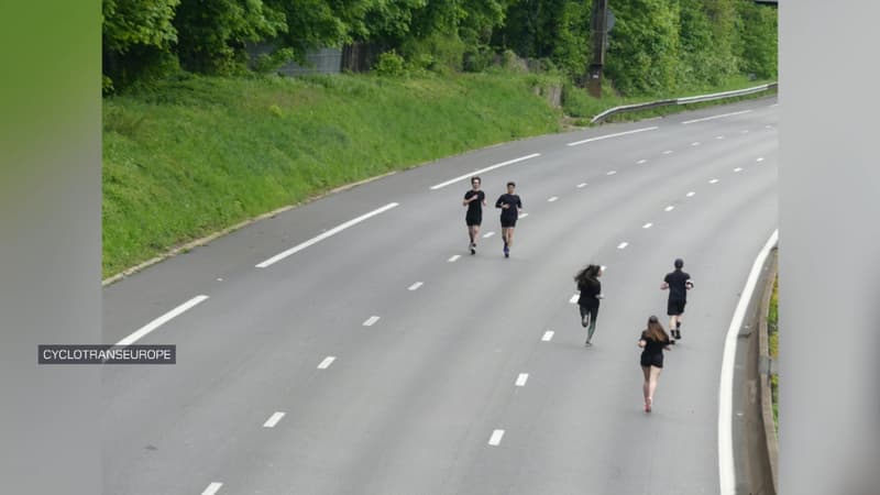 Fermeture de l'A13: piétons et cyclistes se réapproprient l'autoroute