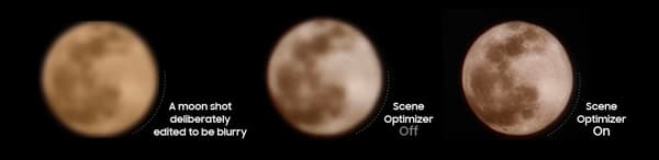 Une photo de la lune avec ou sans l'optimiseur de scène du Galaxy S23 Ultra
