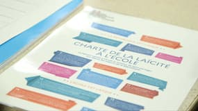 La charte de la laïcité à l'école dans un cours du lycée privé Avicenne à Nice (Alpes-Maritimes). 