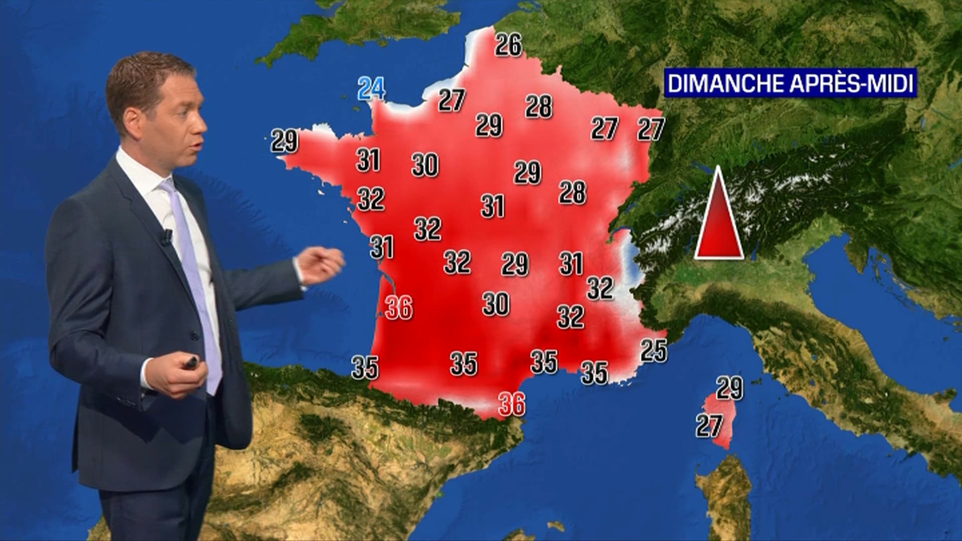 Les températures pour ce dimanche après-midi Les températures pour ce dimanche après-midi