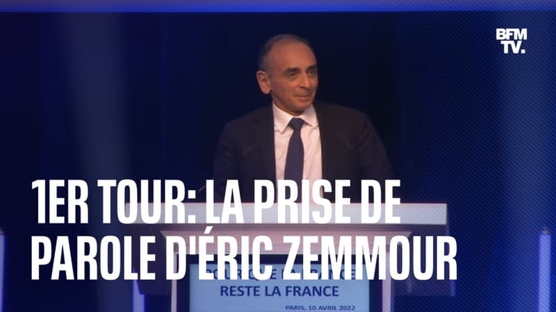 Présidentielle: la prise de parole d'Éric Zemmour en intégralité après sa défaite au premier tour