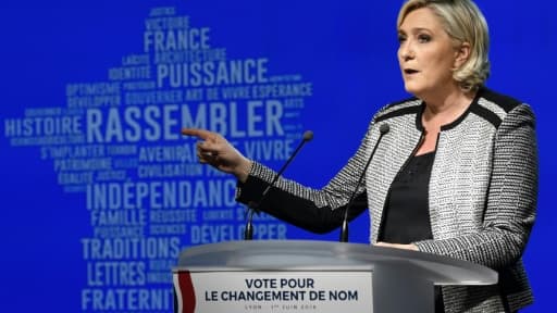 Marine Le Pen vendredi 1er juin 2018, jour du changement de nom du "Front national" en "Rassemblement national"