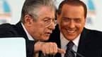 Silvio Berlusconi (à droite) et le chef de file de la Ligue du Nord, Umberto Bossi, lors d'un meeting électoral à Rome. La droite a repris quatre régions à la gauche lors des élections provinciales de dimanche et lundi, mais ces conquêtes profitent surtou