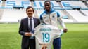 Pablo Longoria avec Geoffrey Kondogbia à l'OM, le 3 août 2023
