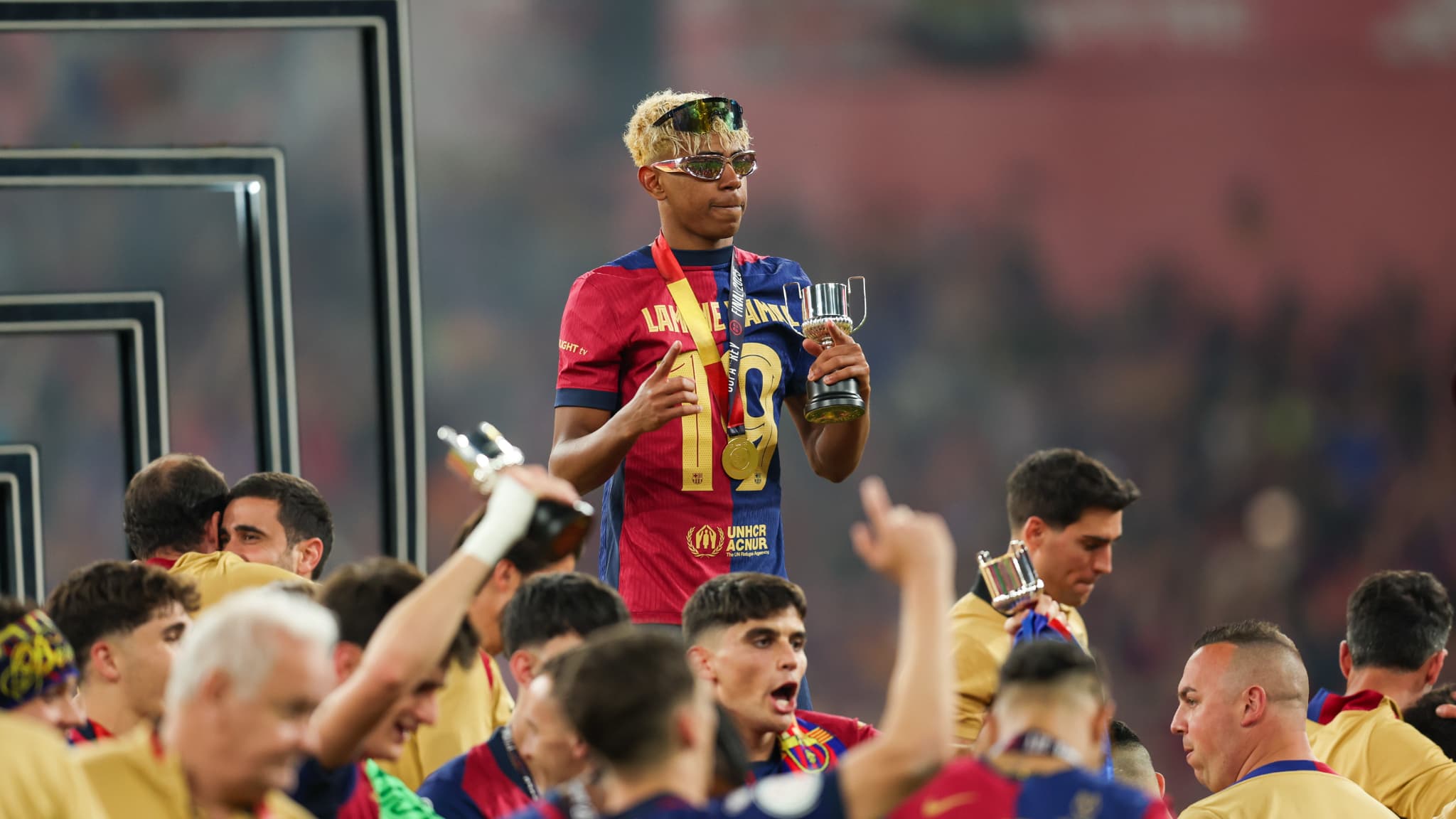Lamine Yamal après le succès du Barça en finale de Coupe du roi, 26 avril 2025