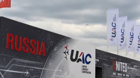L'entrée du pavillon de l'entreprise russe United Aircraft Corporation (UAC) au Salon international de l'aéronautique et de l'espace de Paris, le 19 juin 2019 à l'aéroport du Bourget (photo d'illustration).