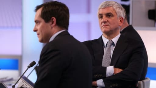 Nicolas Bay (FN) et Hervé Morin (LR) sur le plateau de France 3 le 6 décembre 2015 à Rouen