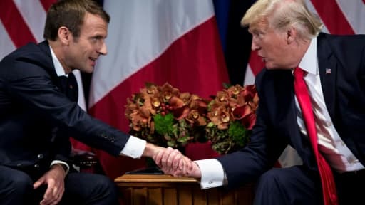Les présidents français Emmanuel Macron (g) et Donald Trump, le 18 septembre 2017 à New York