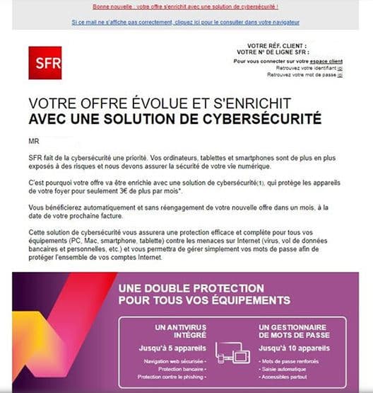 Le mail reçu par certains abonnés SFR. Le mail reçu par certains abonnés SFR.