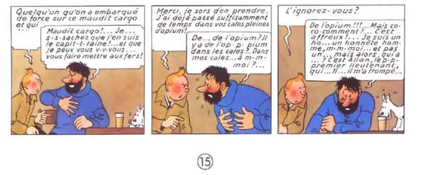 Le bandeau de "Tintin et le Crabe aux Pinces d'Or" qui inclue la case ayant servi de mème