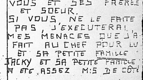 L'une des lettres anonymes envoyées par le corbeau aux parents de Grégory Villemin, tué en 1984. 