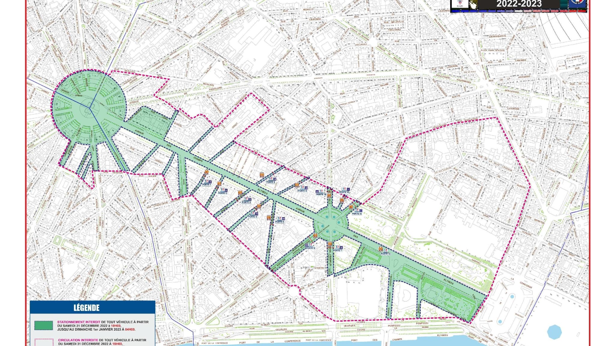 Le stationnement et la circulation seront interdits dans la zone délimitée par la préfecture de police de Paris.