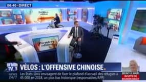 Christophe Delay teste le Vélib chinois sur le plateau de BFMTV 