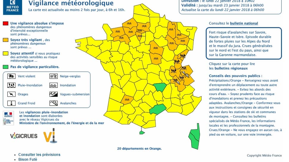 Les alertes orange inondations de Meteo France
