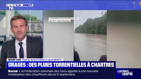Quasiment deux mois de pluies sont tombés près de Chartres, l'autoroute A11 bloquée dans le sens province-Paris