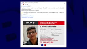 La police nationale du Finistère émet un appel à témoins sur Facebook après la disparition d'un étudiant à Brest, Sami El Yousfi Alaoui. 