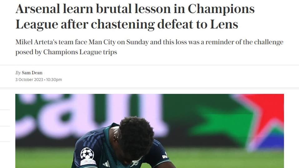Arsenal a pris "une leçon brutale" selon le Daily Telegraph