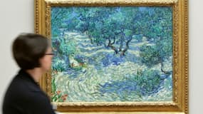 Photo prise le 23 avril 2009 d'un visiteur observant "Les Oliviers" de Van Gogh au musée d'Art de Bâle, en Suisse