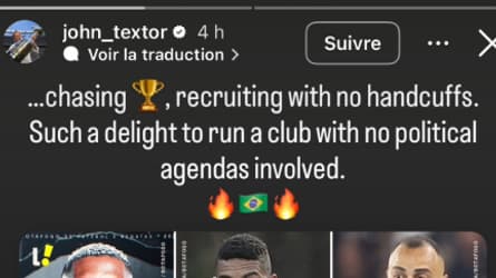 La story Instagram de John Textor sur les recrues de Botafogo, le 18 juillet 2025 La story Instagram de John Textor sur les recrues de Botafogo, le 18 juillet 2025