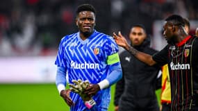 La grimace de Brice Samba après un nul frustrant à Reims, le 18 février 2024