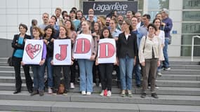 Les journalistes du JDD en grève, le 5 juillet 2023, dans les locaux de Lagardère News, propriétaire du journal