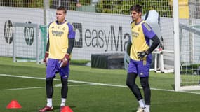 Andriy Lunin et Thibaut Courtois, à Madrid le 30 mai 2024