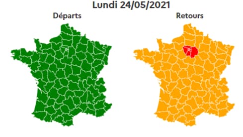 Orange au niveau national, rouge en Île-de-France, c'est le tarif Pentecôte selon Bison Futé. Orange au niveau national, rouge en Île-de-France, c'est le tarif Pentecôte selon Bison Futé.