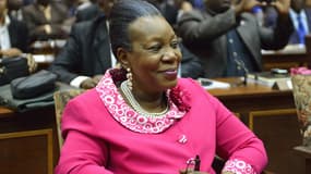 La nouvelle présidente de transition, Catherine Samba-Panza, après son élection, le 20 janvier, à Bangui.