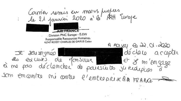 La lettre qu'Air France a fait signer à Julie La lettre qu'Air France a fait signer à Julie