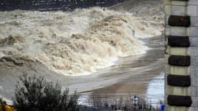 L'Arno lors des inondations le 14 mars 2025 à Florence (Italie).