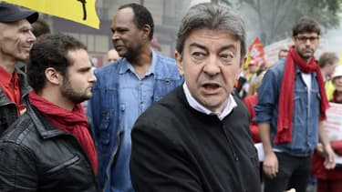 Jean-Luc Mélenchon pendant les grèves de la SNCF, le 19 juin 2014.