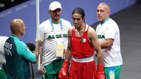 Imane Khelif lors de sa victoire en quart de finale des Jeux olympiques de Paris, le 3 août 2024
