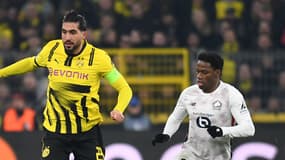 Emre Can face à Jonathan David lors de Dortmund-Lille en Ligue des champions, le 4 mars 2025