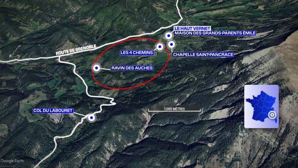 La carte du Haut-Vernet dans les Alpes-de-Haute-Provence où les ossements du petit Émile ont été retrouvés le samedi 30 mars 2024