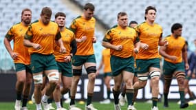 L'équipe d'Australie de rugby à l'entraînement avant son test-match le 1er août 2025