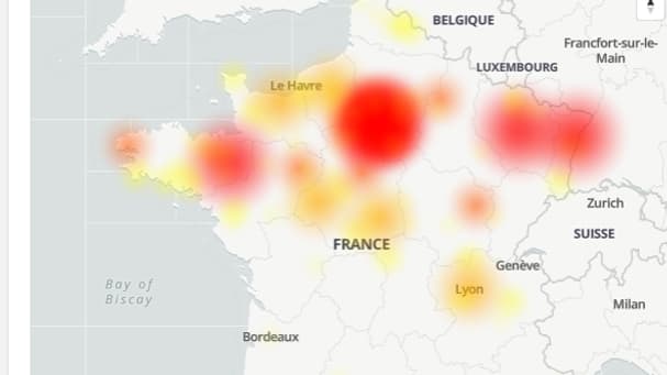 La carte des pannes Bouygues Telecom sur Downdetector, le 2 décembre 2020 La carte des pannes Bouygues Telecom sur Downdetector, le 2 décembre 2020