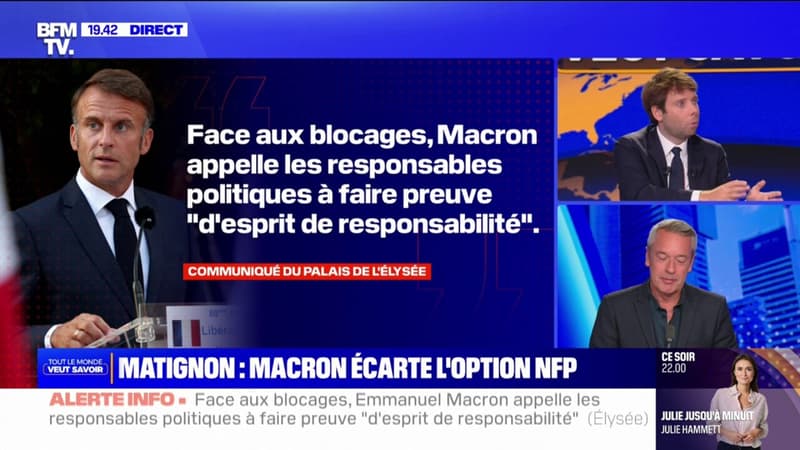 Emmanuel Macron écarte l'option d'un gouvernement du NFP au nom de 