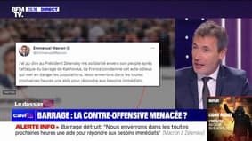 Destruction du barrage de Kakhovka: "La France condamne cet acte odieux qui met en danger les populations", indique Emmanuel Macron sur Twitter