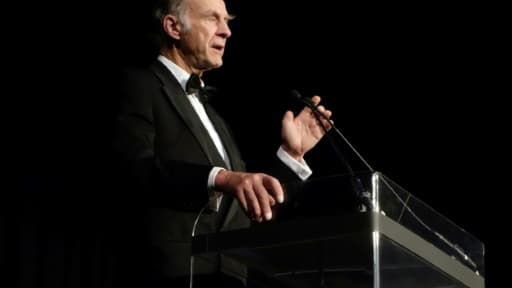 Le Britannique Ranulph Fiennes s'exprime lors du dîner annuel des explorateurs le 25 mars 2017 à New York