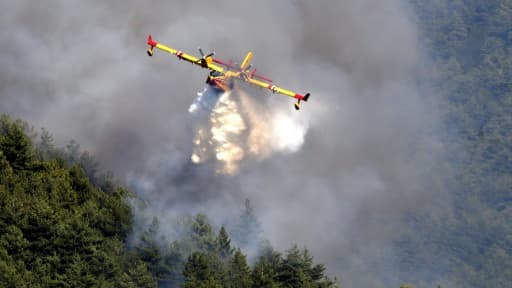 Un avion de lutte contre les incendies intervient à Palneca en Corse-du-Sud, le 3 août 2017