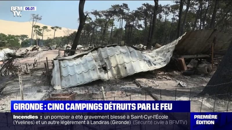 Incendies en Gironde: les images des dégâts dans les campings autour de la dune du Pilat